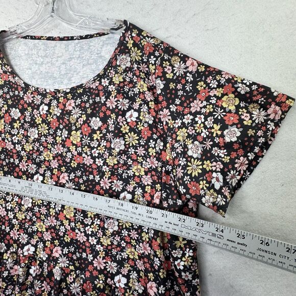 Hibluco Boho Grey Floral Print Womens Plus XXL Blouse SS Top‎ Stretch 2XL - Picture 6 of 9